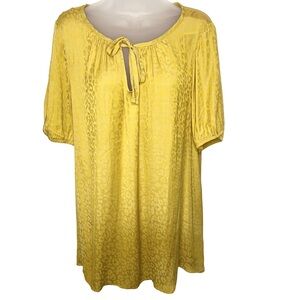 New Lane Bryant Swing Tee 18/20 Yellow Leopard Tie Keyhole Neck Office Boho